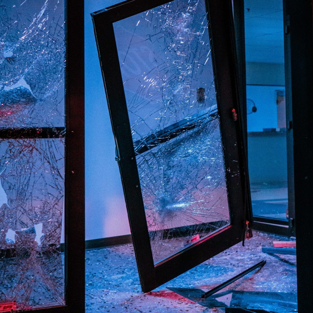 Broken glass door