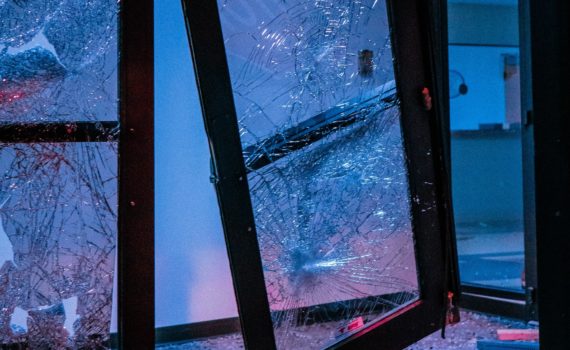 Broken glass door